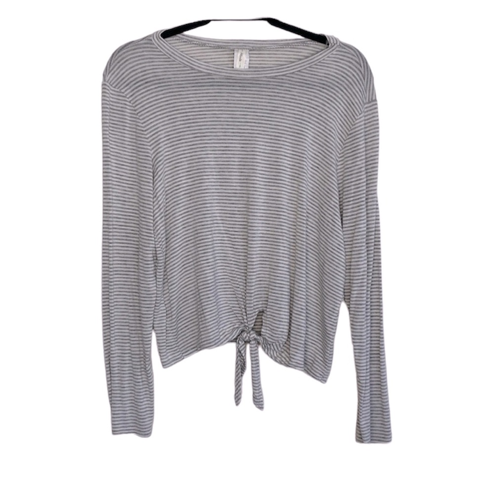 Atticute Gray & White Striped Top Tie Waist L
